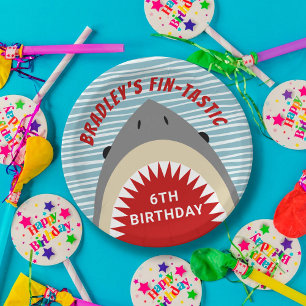 Assiettes En Carton Bite de requin n'importe quel âge Anniversaire Pla
