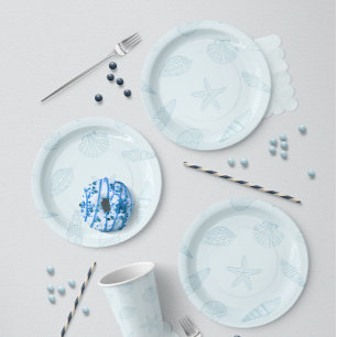 Assiettes En Carton Bites côtières Bleu de mer