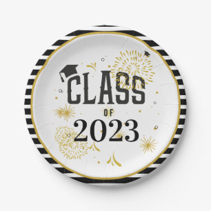 Assiettes En Carton Black and Gold 2021 Graduation Celebration Party I