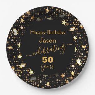 Assiettes En Carton Black and Gold 50th Birthday Parties scintillant S