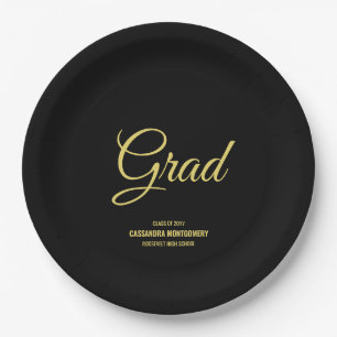 Assiettes En Carton Black and Gold Modern Graduation Party