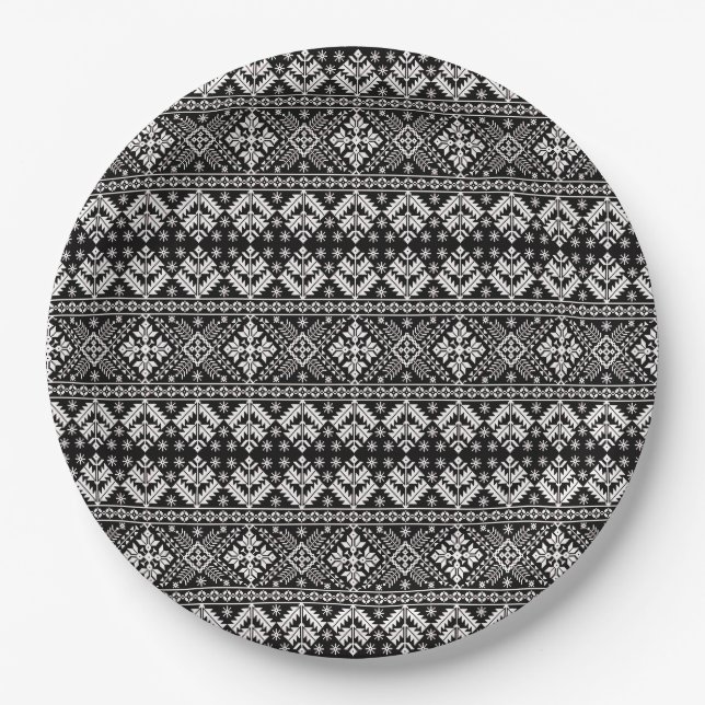 Assiettes En Carton Black and White Christmas Fair Isle Motif (Devant)