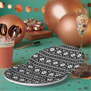 Assiettes En Carton Black and White Fair Isle Sweat de Noël Imprimer