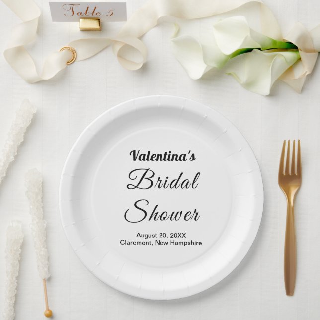 Assiettes En Carton Black and White Typography Bridal Shower (Mariage)