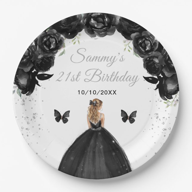 Assiettes En Carton Black Blonde Hair Princess Anniversaire (Devant)