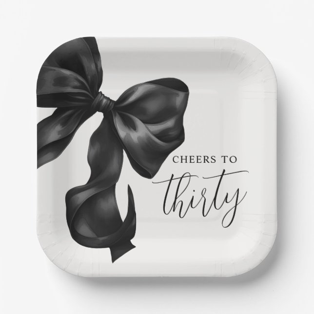 Assiettes En Carton Black Bow 30th 40th 50th Birthday  (Recto)