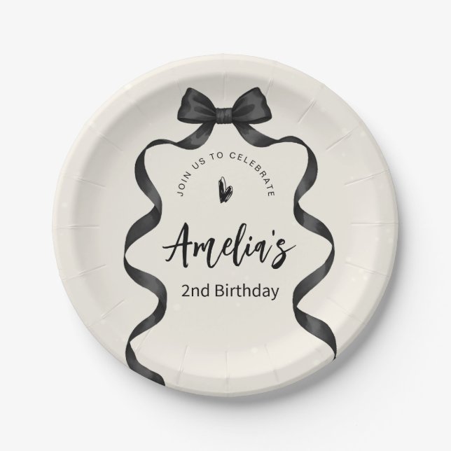 Assiettes En Carton Black Bow Birthday Any Age  (Devant)