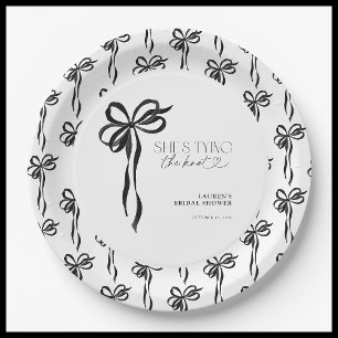 Assiettes En Carton Black Bow Elle Attache La Fête des mariées de noeu