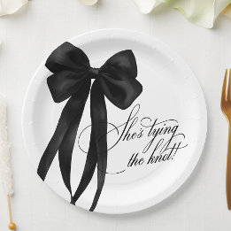Assiettes En Carton Black Bow Elle Noue les Fils de Mariage