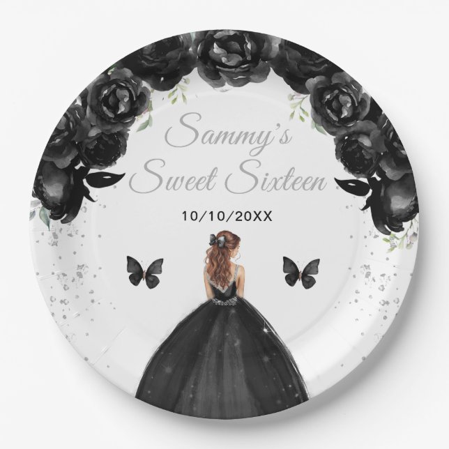 Assiettes En Carton Black Brown cheveux princesse Sweet sixteen (Devant)