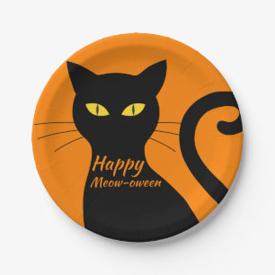Assiettes En Carton Black Cat Orange Halloween