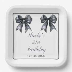 Assiettes En Carton Black Coquette Bow fête d'anniversaire