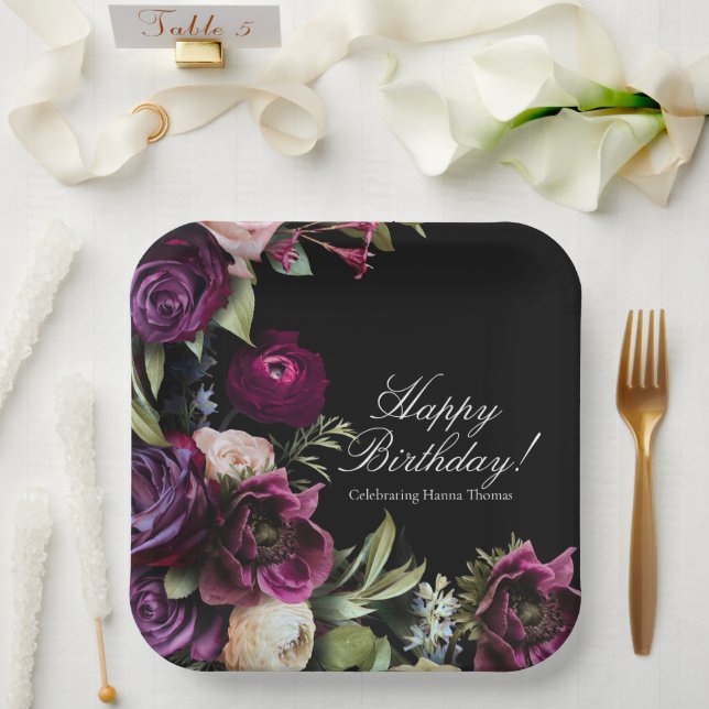 Assiettes En Carton Black Dark Moody Élégante fête d'anniversaire (Mariage)