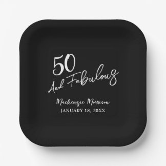 Assiettes En Carton Black Fifty and Fabulous Script Birthday Party