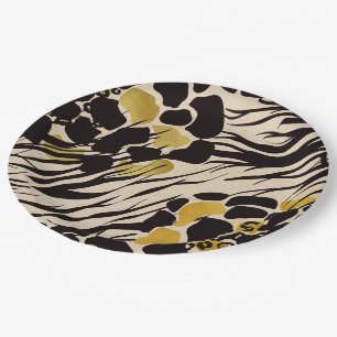 Assiettes En Carton Black Gold Brown Zoo Animaux Safari