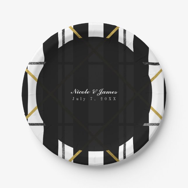 Assiettes En Carton Black & Gold Cham Partie géométrique (Devant)