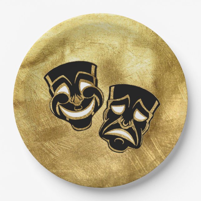 Assiettes En Carton Black Gold Foil Comédie et Mariage de la tragédie (Devant)
