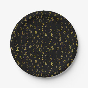 Assiettes En Carton Black Gold Luxury Numéros Devise Symboles Motif