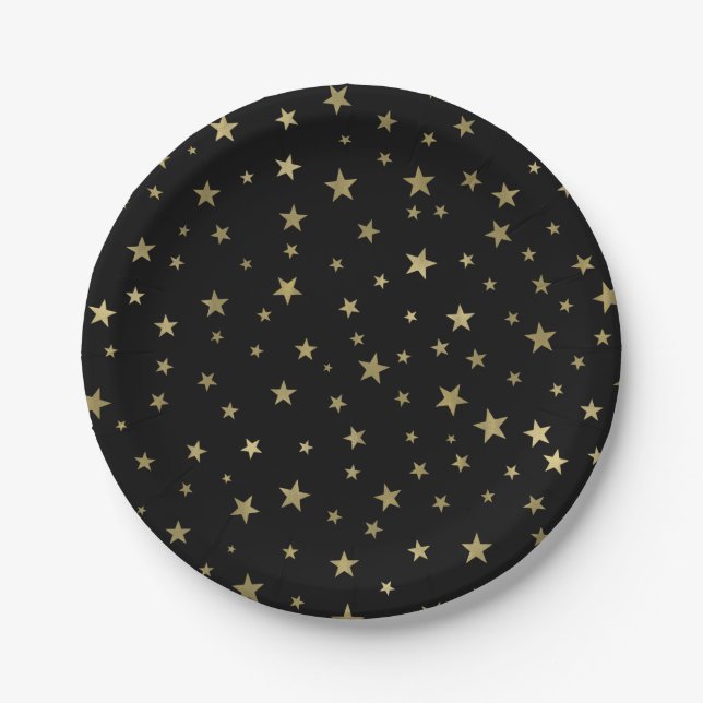 Assiettes En Carton Black & Gold Stars Starry Night Celestin Party (Devant)