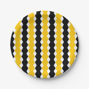 Assiettes En Carton Black & Jaune Géométrique Funky Motif moderne