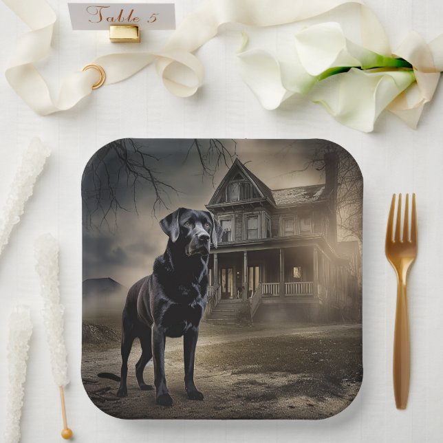 Assiettes En Carton Black Labrador Halloween (Mariage)