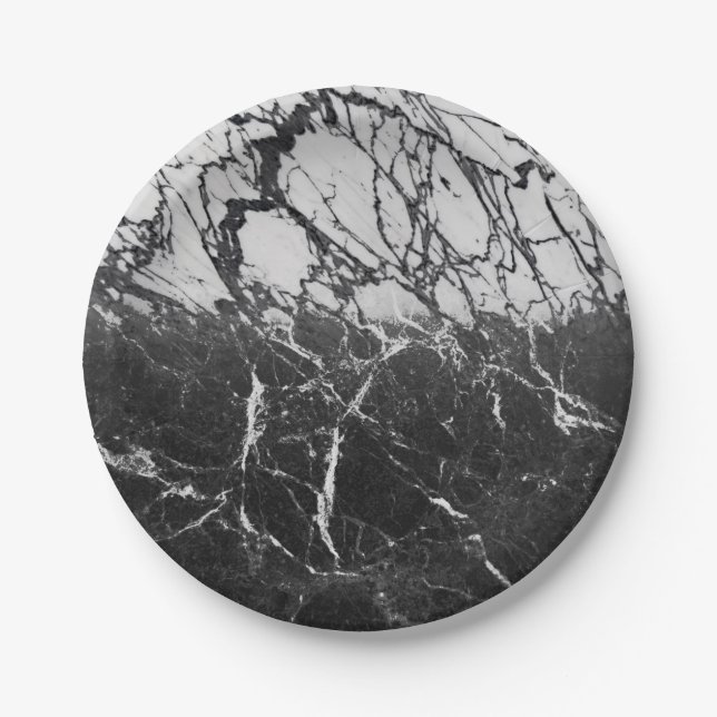 Assiettes En Carton Black & Marbre blanc Modern Glam Soirée tendance (Devant)