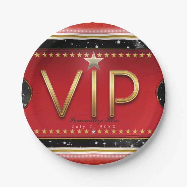 Assiettes En Carton Black Red Gold & Silver Glam VIP TickParty (Devant)