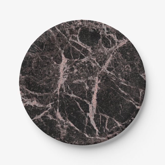Assiettes En Carton Black & Rose Gold Pink Parties scintillant Marble  (Devant)