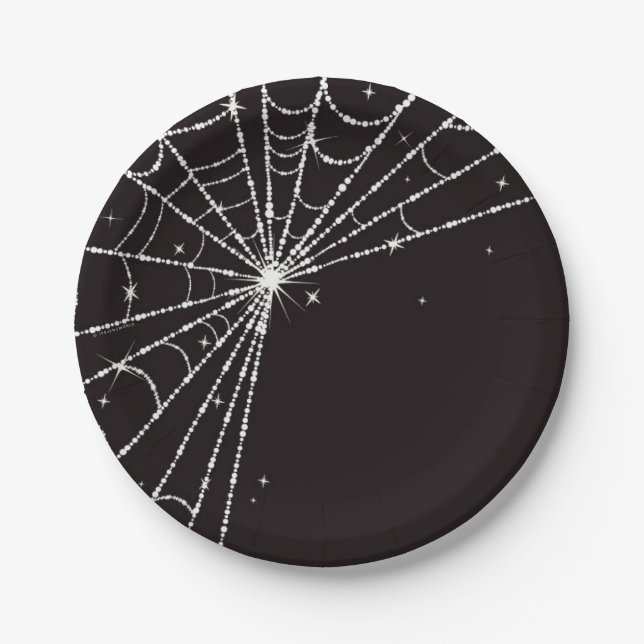 Assiettes En Carton Black Sparkling Diamond Spider Web (Devant)