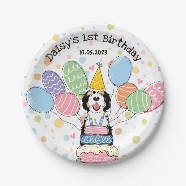 Assiettes En Carton Black Tri couleur Sheepadoodé Chien Anniversaire (Devant)