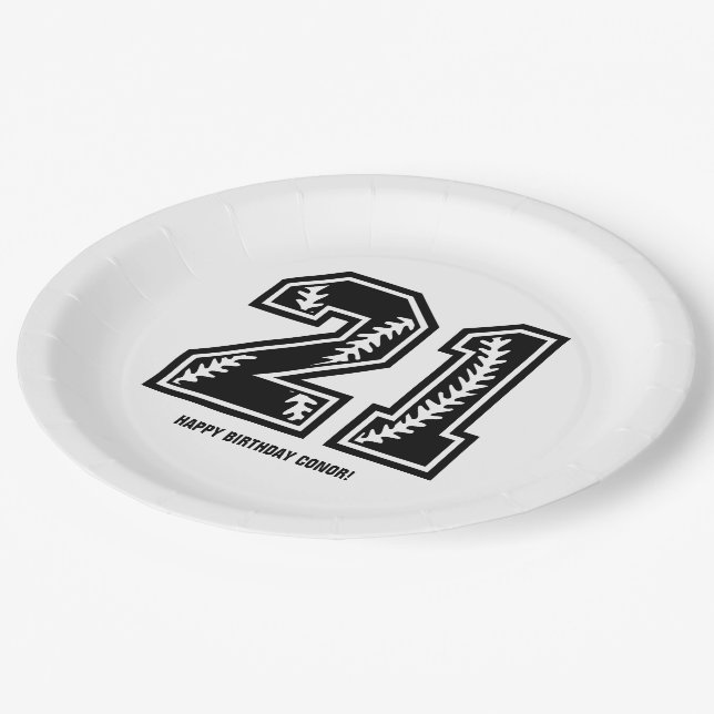 Assiettes En Carton Black & White 21e anniversaire moderne (Angle)