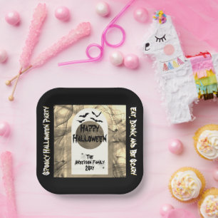Assiettes En Carton Black White Bats Spider Pleine lune Halloween heur
