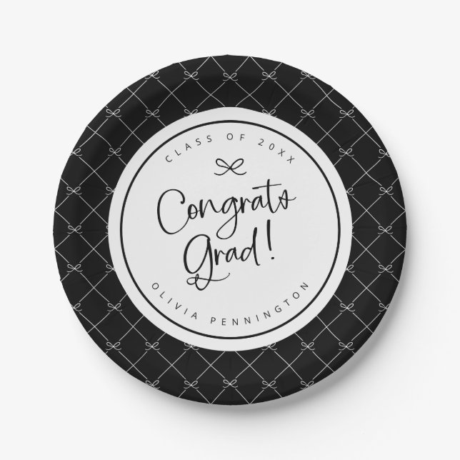 Assiettes En Carton Black White Bows Congrats Grad Grad Graduation Par (Devant)
