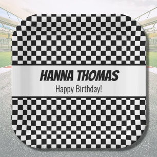 Assiettes En Carton Black White Check Motif Racing thème Anniversaire