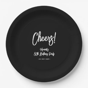Assiettes En Carton Black & White Chic Cheers Fête d'anniversaire 80