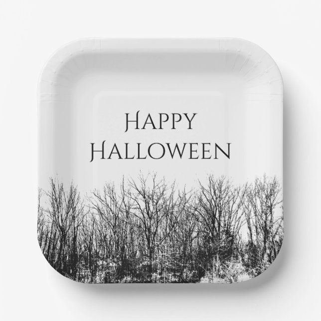 Assiettes En Carton Black White Gothic Woods Halloween Party (Recto)