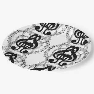 Assiettes En Carton Black & White Mirror Image Music 2
