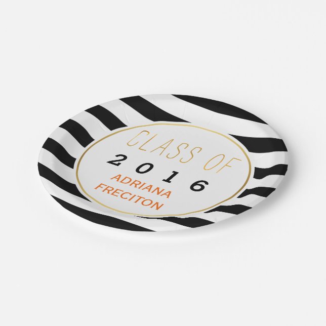 Assiettes En Carton Black white stripes Classe de graduation 2016 (Angle)
