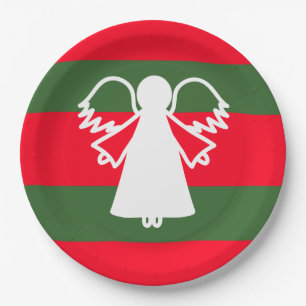 Assiettes En Carton Blanc Ange Ailes Rouge Foncé Vert Stripes Vacances