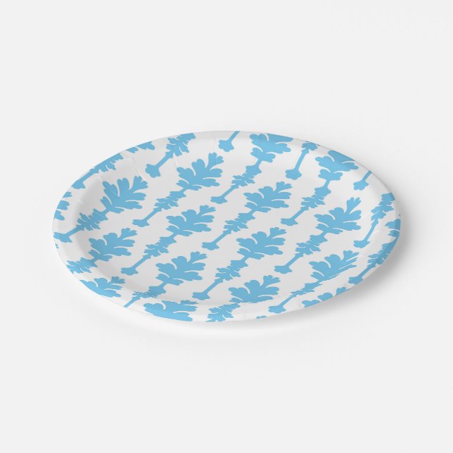 Assiettes En Carton Blanc & Bleu Turquoise Damas Moderne Glamour (Angle)