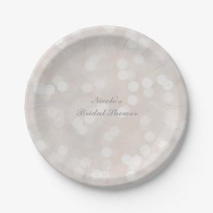 Assiettes En Carton Blanc Bokeh Moderne Glamor Chic Plaques de fête
