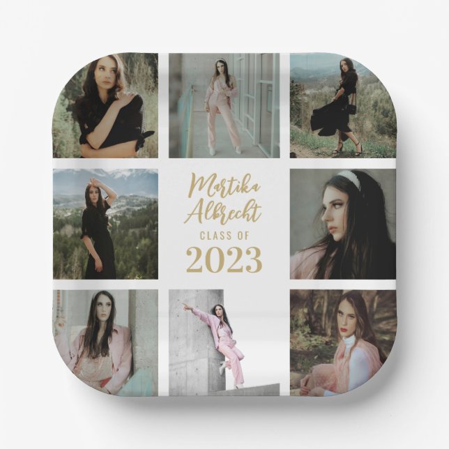 Assiettes En Carton Blanc classique et simple | Grille photo de diplôm (Recto)