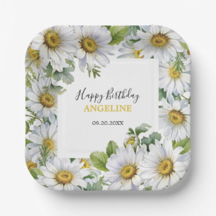 Assiettes En Carton Blanc Daisy Floral Verdure Anniversaire