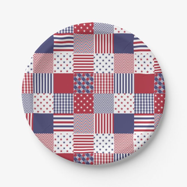 Assiettes En Carton Blanc de patchwork americana des Etats-Unis et (Devant)