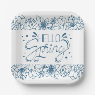 Assiettes En Carton Blanc et bleu Hello Plaque de papier de printemps