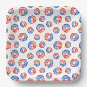 ASSIETTES EN CARTON BLANC ROUGE PATRIOTIQUE DONUTS BLEUS BLANCS