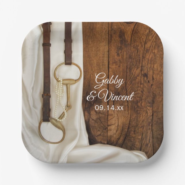 Assiettes En Carton Blanc Satin Cheval Bit Pays Mariage de l'Ouest (Recto)
