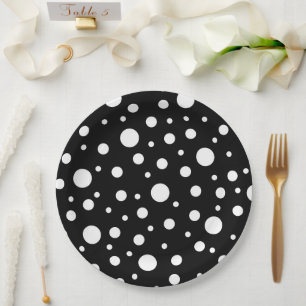 Assiettes En Carton Blanc sur le Motif de points Polka Noir