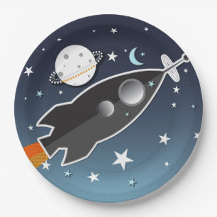 Assiettes En Carton Blast Off Rocket Ship Space Anniversaire