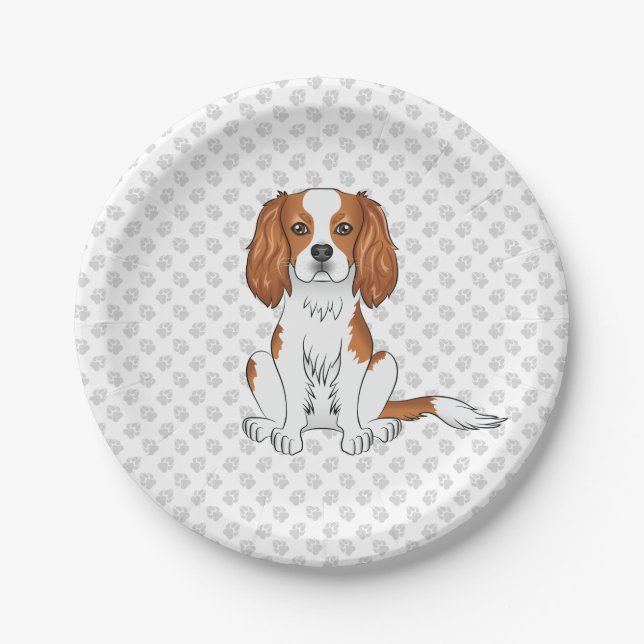 Assiettes En Carton Blenheim Cavalier King Charles Spaniel & Paws (Devant)